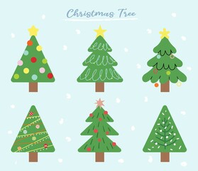 Set of colorful Christmas tree illustrations