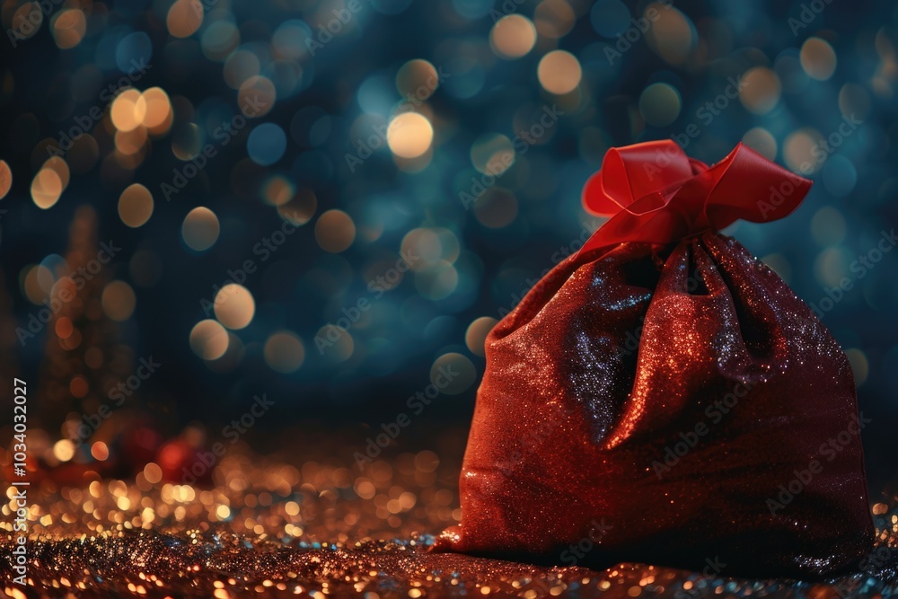 Poster a red bag with a red bow on it