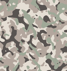 Camouflage pattern background seamless vector illustration. Classic clothing style masking camo repeat print. Green brown black olive colors forest texture