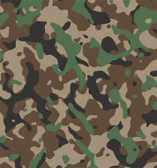 Fototapeta premium Camouflage pattern background seamless vector illustration. Classic clothing style masking camo repeat print. Green brown black olive colors forest texture