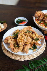 Smash fried chicken with super spicy sambal
