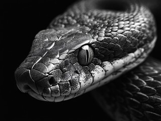 Fototapeta premium Black and white photo of snake's head