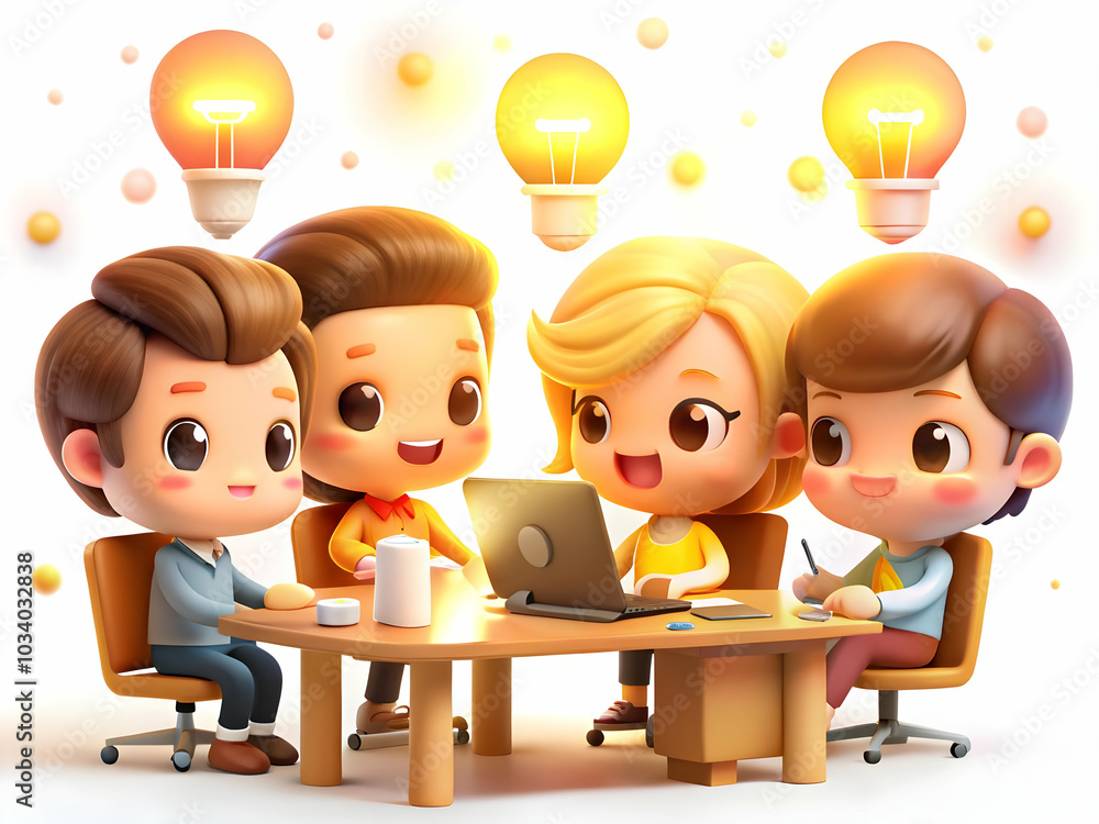 Poster dynamic team collaboration: engaging brainstorming session in creative office space with soft bokeh 