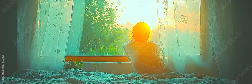 Poster sunlight streaming through sheer curtains evoking a comforting and relaxing home atmosphere with a s
