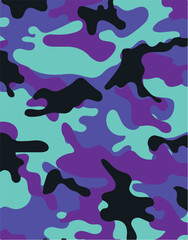 Camouflage pattern background seamless vector illustration. Classic clothing style masking camo repeat print. Green brown black olive colors forest texture