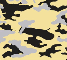 Camouflage pattern background seamless vector illustration. Classic clothing style masking camo repeat print. Green brown black olive colors forest texture