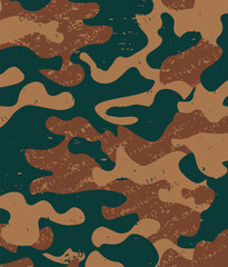 Camouflage pattern background seamless vector illustration. Classic clothing style masking camo repeat print. Green brown black olive colors forest texture