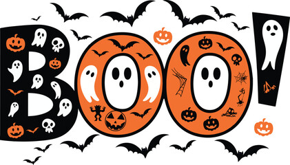 Spooky Halloween T-Shirt Design: Ghosts, Pumpkins, and Witches - Vector Illustration. Generative with AI