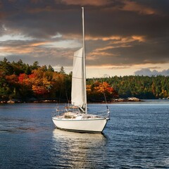yacht headed into gig harbor in the fall