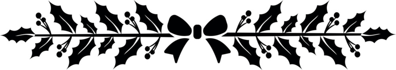 Christmas holly line divider isolated on white background. Christmas text divider.