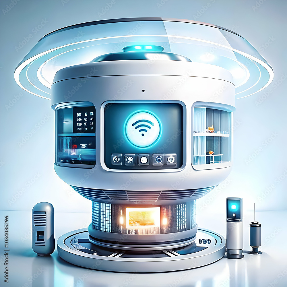 Poster close up of futuristic smart lighting system with voice control featuring advanced home automation t