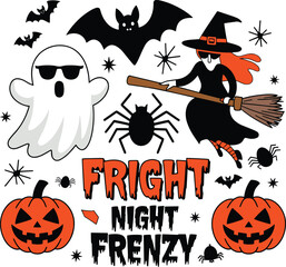 Spooky Halloween T-Shirt Design: Ghosts, Pumpkins, and Witches - Vector Illustration. Generative with AI