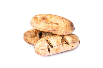 Baked Ducasse Banana The Thai name is Kluai namwa isolate on white background.