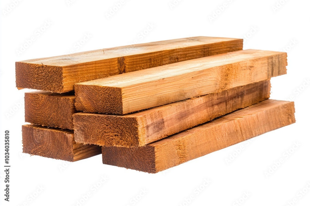 Wall mural A stack of wooden planks on a white background, ideal for decorating or DIY projects