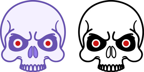 Skull Icons with Red Eyes. Vector Icons of Creepy Human Skull. Zombie Outbreak. Halloween Concept