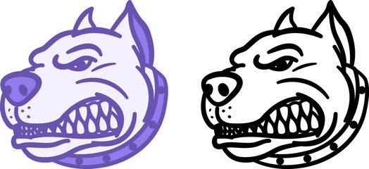 Watchdog Icons. Vector Illustrations Of Growling Dog In Collar. Animals. Pets Concept