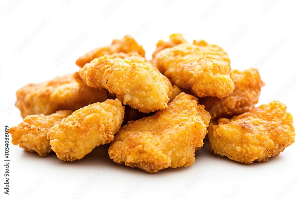 Wall mural A plate of crispy fried chicken nuggets on a clean white surface