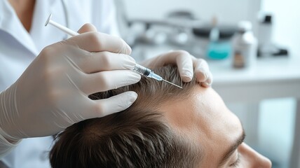 Man receiving hair mesotherapy treatment.