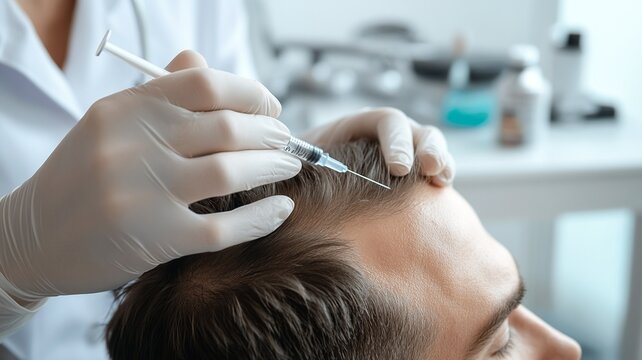 Man receiving hair mesotherapy treatment.