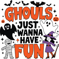 Spooky Halloween T-Shirt Design: Ghosts, Pumpkins, and Witches - Vector Illustration. Generative with AI