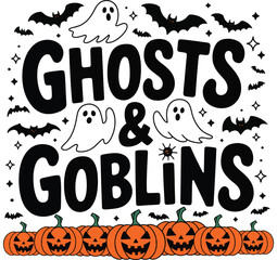 Spooky Halloween T-Shirt Design: Ghosts, Pumpkins, and Witches - Vector Illustration. Generative with AI