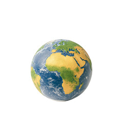 Fototapeta premium Globe representation, showcasing Earth's continents and oceans, white isolate background.