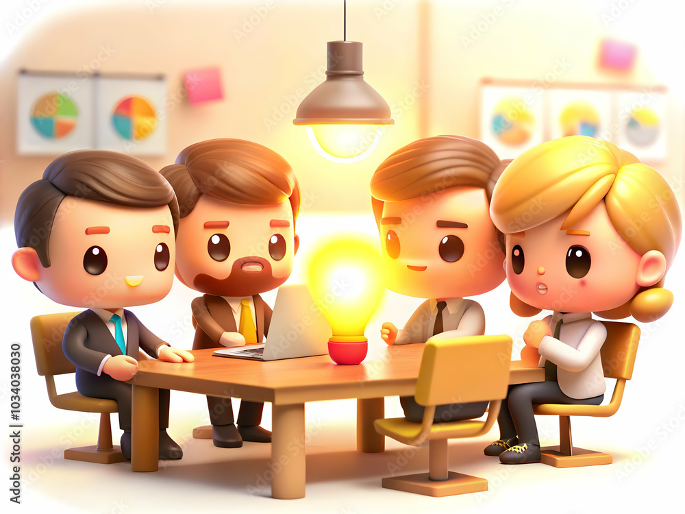 Aufkleber engaging creative business team brainstorming session in modern office with soft abstract bokeh back