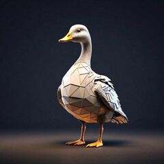 Low poly 3d illustration a beautiful rock goose in metaverse full body, black background. generative ai.