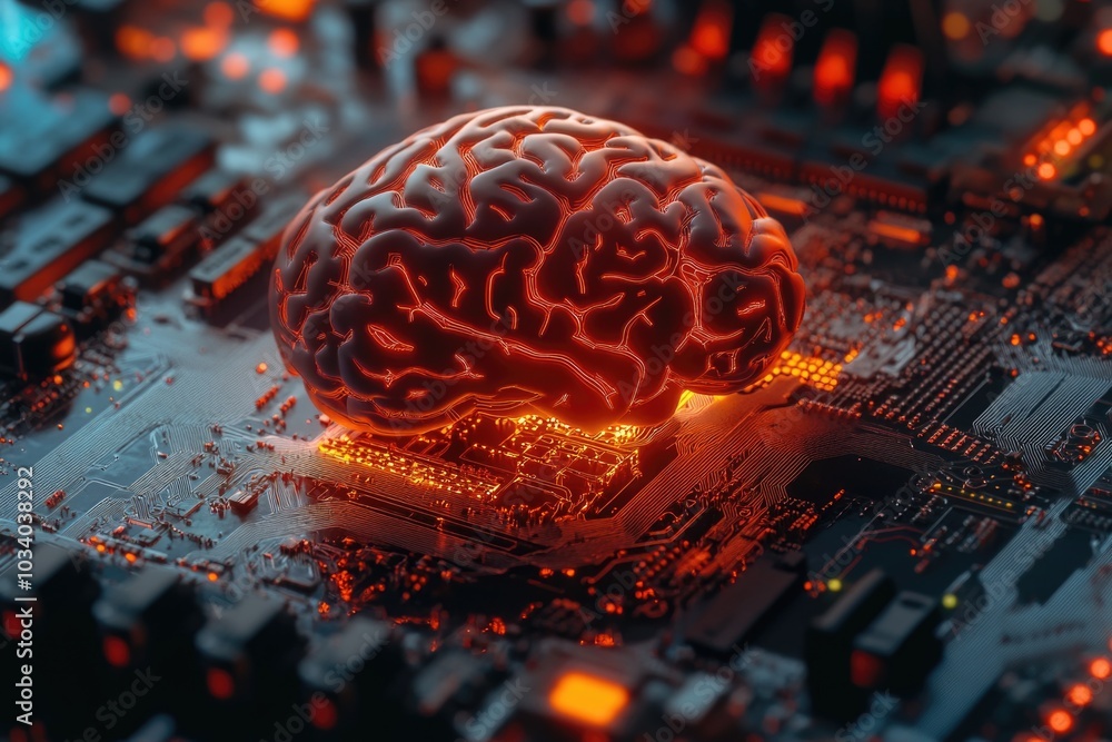 Leinwandbilder a close-up view of a brain integrated circuit on a computer motherboard, suitable for tech-related t