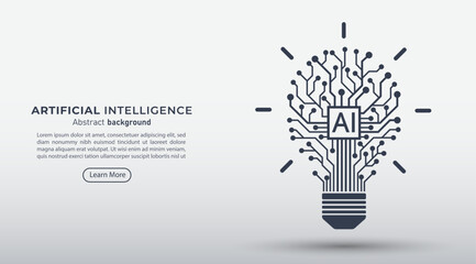 Circuit board light bulb with AI chip. Idea and innovation by AI. Artificial intelligence, Machine learning technology and business concepts. Vector Illustration.
