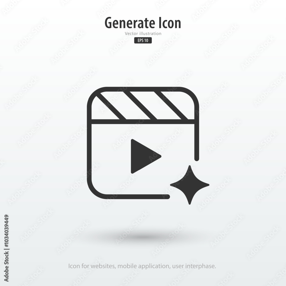 Poster AI generated video icon. Video generative by Machine learning. AI enters by command prompt to generate ideas. Icon element for apps web. Vector illustration.