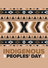 Indigenous Peoples' Day. Native American Day. American Indian culture. Heritage Month. Celebrate annual in United States. Tradition pattern. Poster, card, banner and background. Vector illustration