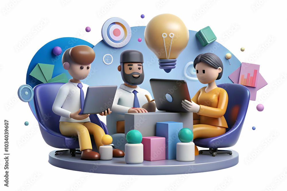 Aufkleber collaborative office brainstorming session concept - diverse professionals collaborate in creative w