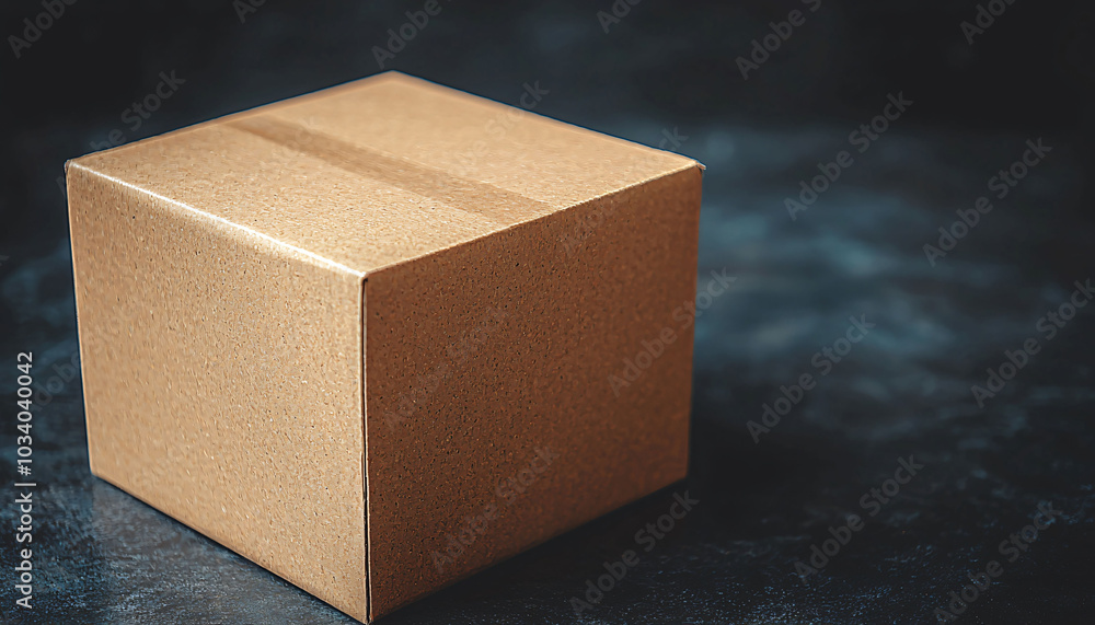 Poster simple brown cardboard box isolated on dark background, perfect for packaging or storage needs. its 