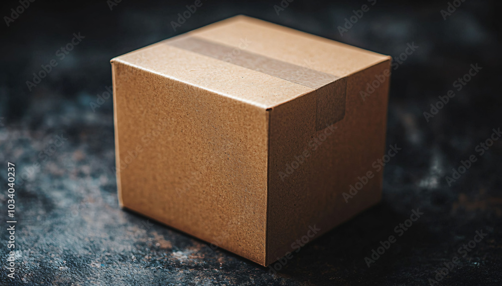 Poster simple brown cardboard box sits isolated on dark background, showcasing its clean lines and texture.