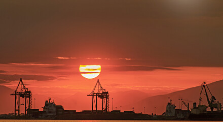 Sunset at Thessaloniki beachfront. Thessalonica is the capital of the Macedonia, located on the...