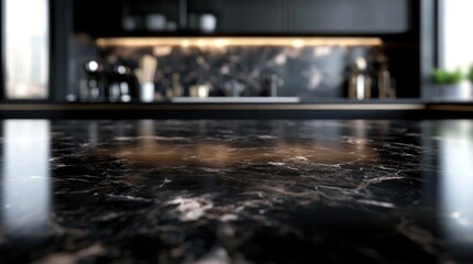 Marble countertop in a modern kitchen with a subtle sheen