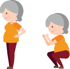 Illustration old woman exercise - Squat Side View