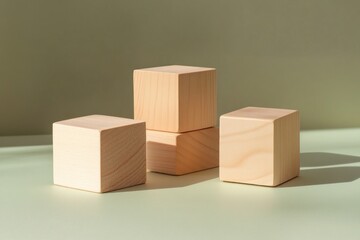 Obraz premium Wooden Cubes on Green Background