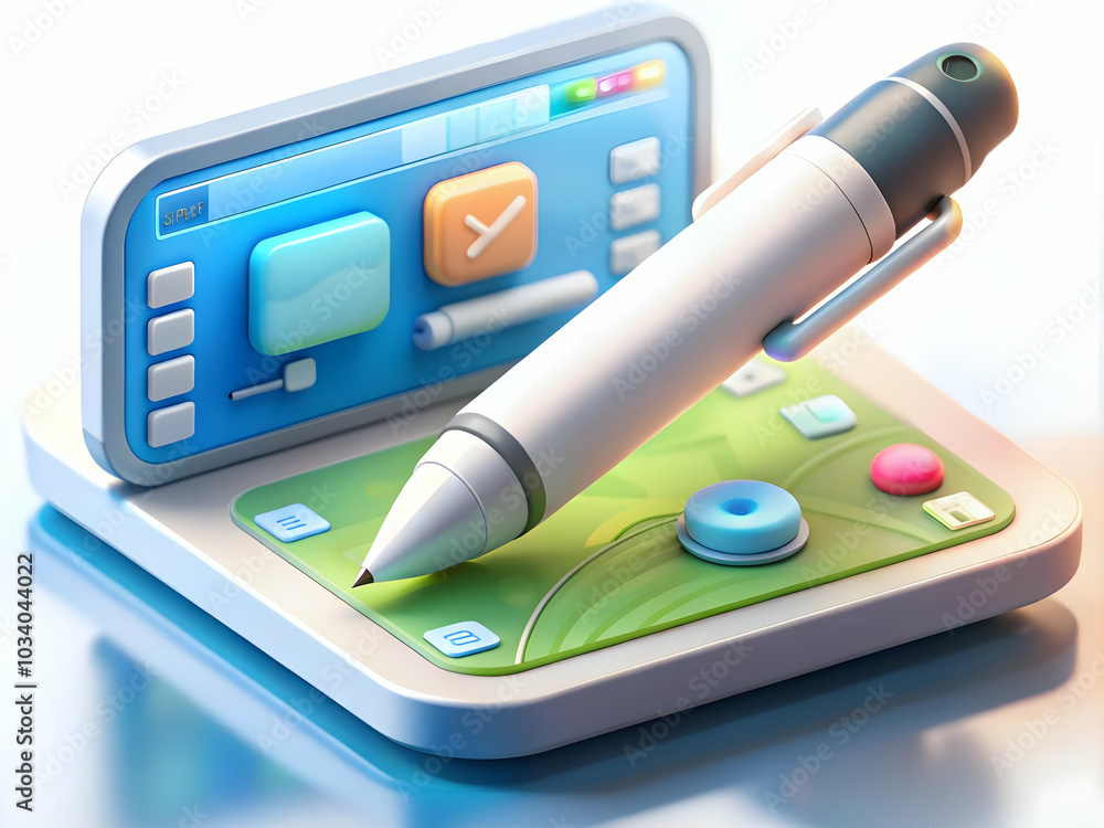 Poster macro shot of futuristic smart pen with digital writing interface - advanced functionality showcase 