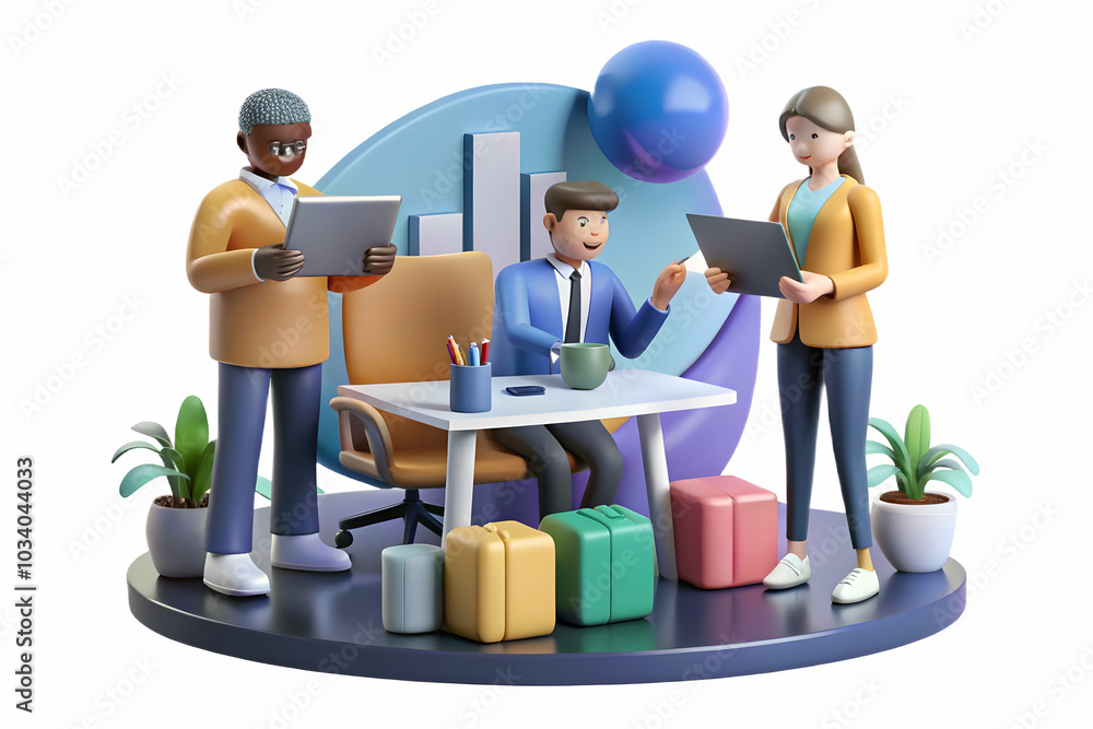 Aufkleber creative business brainstorming session in modern office with soft abstract bokeh background for adv