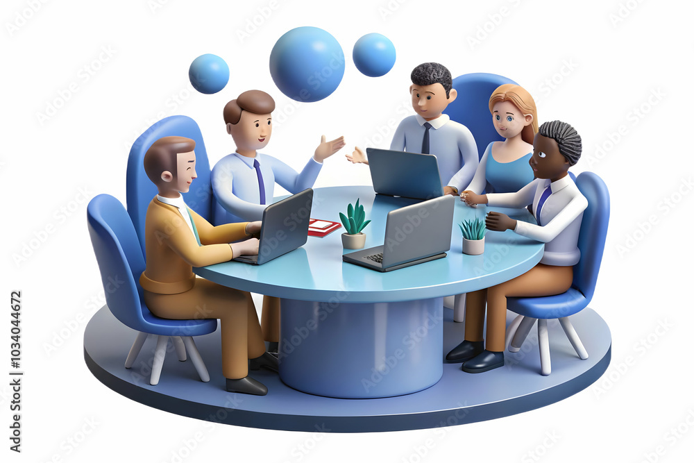 Poster diverse team collaborative session: professionals sharing ideas around conference table with soft ab