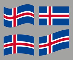 Set of Icelandic flag icons. Collection of isolated Iceland flag, vector illustration.