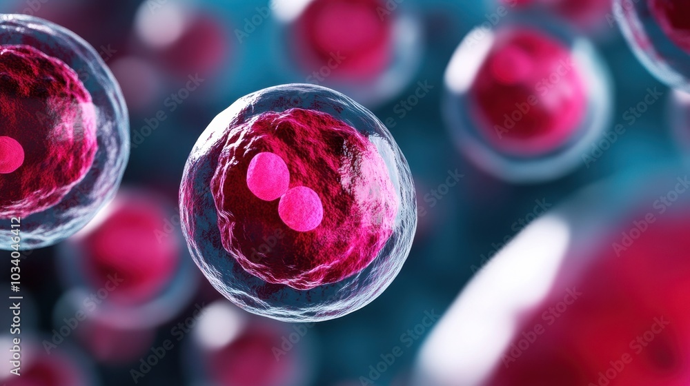 Poster a detailed scene of a virus spreading through human cells with vivid colors and intricate patterns w