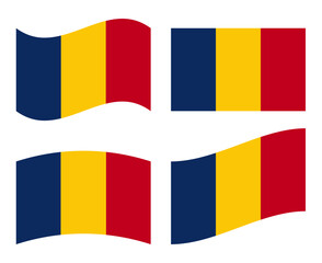 Set of Romanian flag icons. Collection of isolated Romania flag, vector illustration.