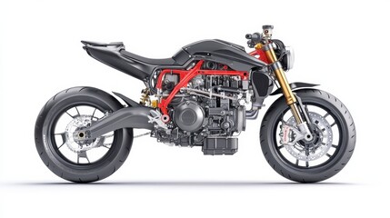 Obraz premium Powerful Red Motorcycle with Advanced Design for Adrenaline Fueled Rides in the City