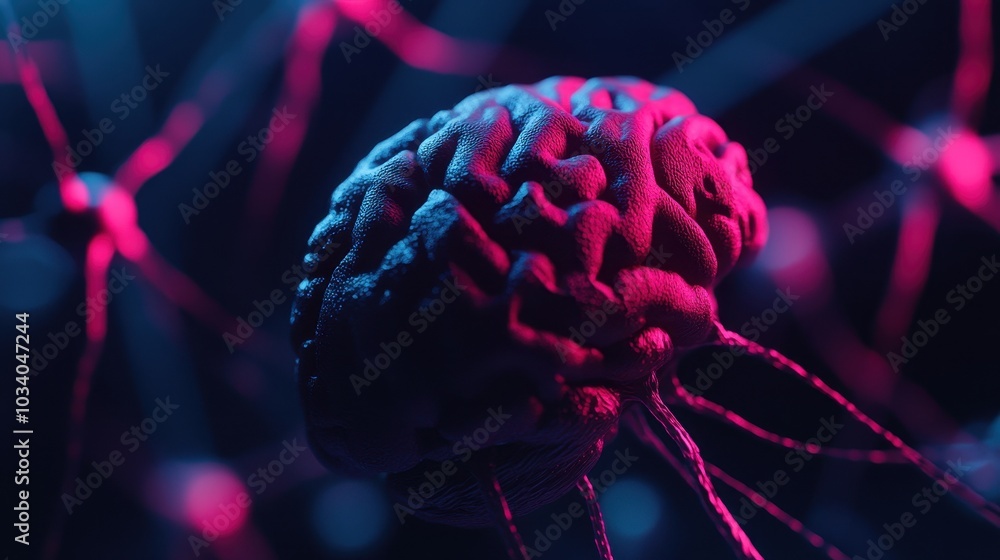 Aufkleber artistic depiction of brain neurons forming new synapses during learning with copy space