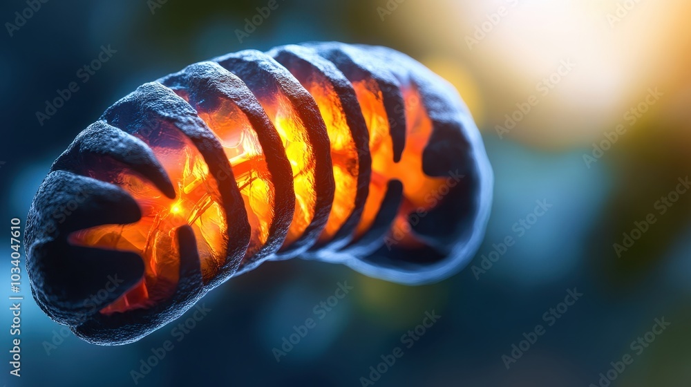 Poster artistic representation of cellular respiration processes within a mitochondrion with copy space
