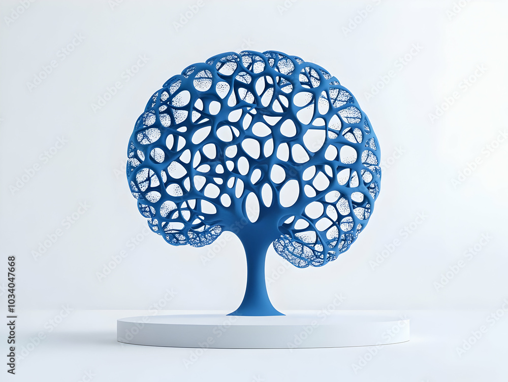 Poster flat brain neuron podium concept - medium shot of interconnected neurons, camera rotates to showcase