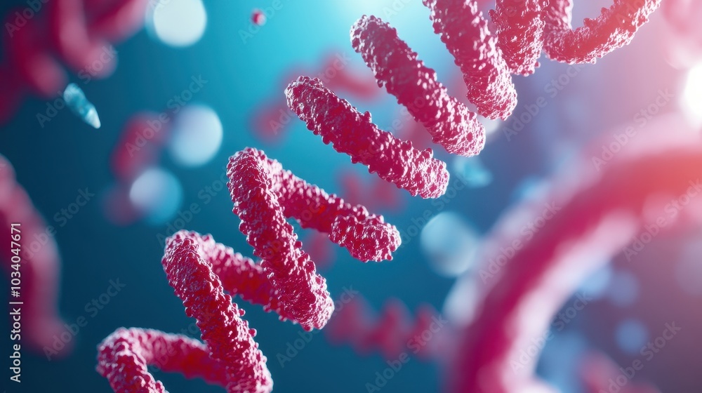 Poster cellular division in progress with visible chromosomes and dna strands with copy space